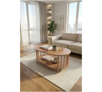 Stewehome Σκανδιναβικό οβάλ τραπεζάκι σαλονιού με κάτω ράφι από ατλαντικό πεύκο 50x90x50 cm 570824 |  Τραπεζάκια σαλονιού στο espiti