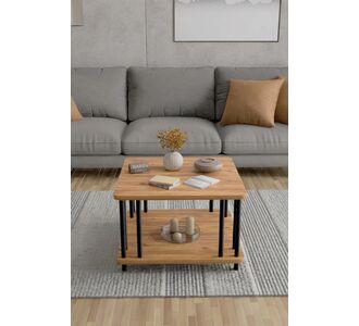 Stewehome Μοντέρνο τετράγωνο διπλό ράφι τραπεζιού σαλονιού με μεταλλικά πόδια 60x60x60 cm 716317 |  Τραπεζάκια σαλονιού στο espiti