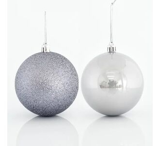 Beauty Home ΜΠΑΛΑ ΠΛΑΣΤΙΚΗ, ΓΚΡΙ, ΣΕΤ 6ΤΜΧ, (2 ΠΕΡΛΕ, 4 GLITTER), 8cm       |  Χριστουγεννιάτικα Στολίδια στο espiti