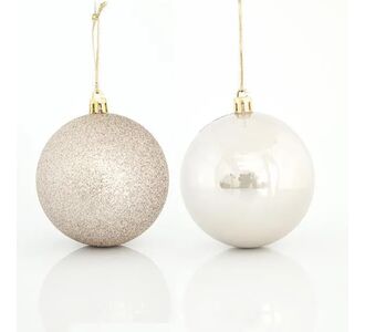 Beauty Home ΜΠΑΛΑ ΠΛΑΣΤΙΚΗ, ΕΚΡΟΥ, ΣΕΤ 6ΤΜΧ, (2 ΠΕΡΛΕ, 4 GLITTER), 8cm       |  Χριστουγεννιάτικα Στολίδια στο espiti