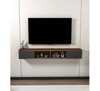 Stewehome Μοντέρνο Επιτοίχιο Έπιπλο TV σε Απόχρωση Ξύλου και Ανθρακί 140x22x19.6 cm 219658 |  Έπιπλα τηλεόρασης στο espiti