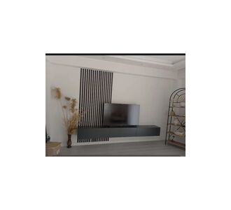 Stewehome Μοντέρνα επιτοίχια μονάδα τηλεόρασης με ντουλάπια από σανίδα μελαμίνης Γκρι 240x30x30 cm 607976 |  Έπιπλα τηλεόρασης στο espiti
