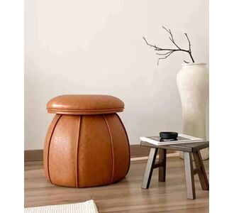 Stewehome Δερμάτινο Σκαμπό Καφέ Μοντέρνο &amp; Κομψό Design 50x50x53 cm 271790 |  Πουφ στο espiti