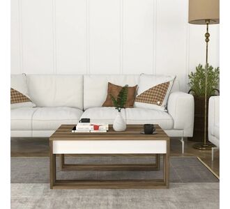 Stewehome Ορθογώνιο τραπεζάκι σαλονιού Λευκό &amp; Καρυδί 80x60x35 cm 448293 |  Τραπεζάκια σαλονιού στο espiti
