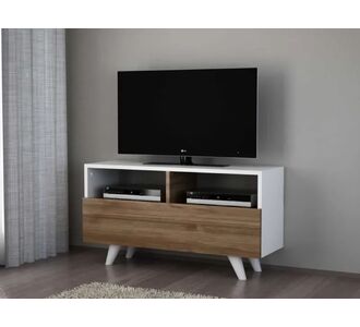 Stewehome Σύνθετο Τηλεόρασης Χώρο Αποθήκευσης / Λευκό / Καρυδί 90x29.5x50.6 cm 883206 |  Έπιπλα τηλεόρασης στο espiti