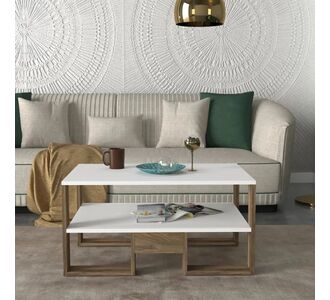 Stewehome Ορθογώνιο Τραπεζάκι Σαλονιού Λευκό / Καρυδί 90x60x18 cm 188130 |  Τραπεζάκια σαλονιού στο espiti
