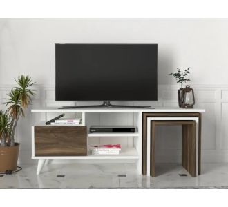Stewehome Σύνθετο Τηλεόρασης Λευκό / Καρυδί 120x29.5x48.4 cm 857420 |  Έπιπλα τηλεόρασης στο espiti