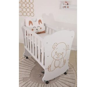 Stewehome Λευκή Βρεφική Κούνια Sweet Bear 50x90 με Στρώμα &amp; Μαξιλάρι | Ιδανική για 0-2 Ετών 50x90 cm 495792 |  Παιδικά έπιπλα στο espiti
