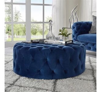 Stewehome Στρογγυλό Chester Pouf Μπλε 80x80 cm 538004 |  Πουφ στο espiti