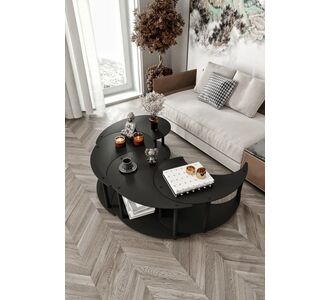 Stewehome Σετ 4 Τραπεζάκια Σαλονιού Μαύρα με Αρθρωτό Σχεδιασμό &amp; Δυναμική Μορφή 100x100x38 cm 455979 |  Τραπεζάκια σαλονιού στο espiti
