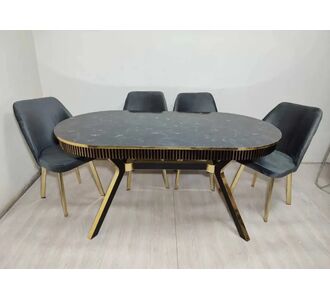 Stewehome Πολυτελές Τραπέζι Φαγητού 90x150 με Μαύρη Επιφάνεια Μαρμάρου και Χρυσές Λεπτομέρειες Με Καρέκλες Μαύρου Βελούδου &amp; Χρυσά Πόδια 90x150 cm 236306 |  Σετ τραπεζαρίες στο espiti