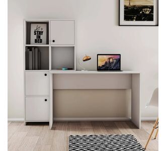 Stewehome λευκό γραφείο με ραφιέρα και ντουλάπια 156.8x52x146.8 cm 499728 |  Γραφεία στο espiti