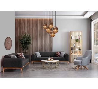 Stewehome Σετ Καναπέδων 3+3+1 από Ξύλο Οξιάς με Ύφασμα &amp; Πολυθρόνα 220x90x70 cm 509524 |  Καναπέδες στο espiti