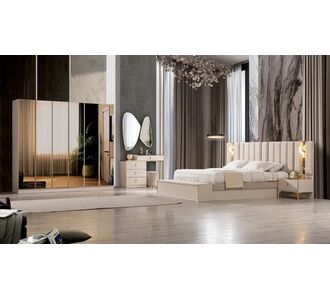 Stewehome Σετ Κρεβατοκάμαρας Πολυτελείας με Καθρέφτες και Βάση μπεζ 240x220x60 cm 619929 |  Σέτ Κρεβατοκάμαρας στο espiti