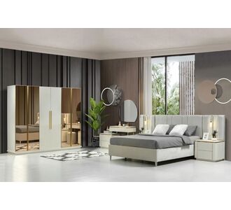 Stewehome Μοντέρνο Λευκό Σετ Κρεβατοκάμαρας με Καθρέφτες &amp; Αποθηκευτικό Κρεβάτι 160x200 cm 547375 |  Σέτ Κρεβατοκάμαρας στο espiti