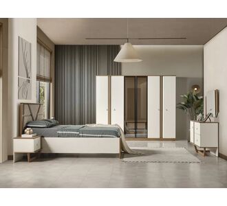 Stewehome Σετ Υπνοδωματίου Μινιμαλιστικού Σχεδιασμού με Κρεβάτι Αποθήκευσης Ντουλάπα και Κομοδίνα-Κρεμ/Καρυδί 160x200 cm 743604 |  Σέτ Κρεβατοκάμαρας στο espiti