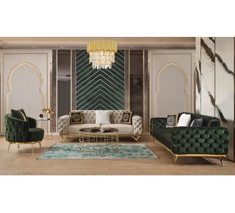 Stewehome 3+3+1 Versace Κρεμ και Πράσινο Κολονάκι Καναπές 225x95x85 cm 254369 |  Καναπέδες στο espiti