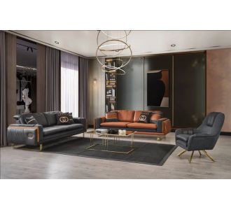 Stewehome 3+3+1 GUCCI Κρεβάτι Καναπές Σε πορτοκαλί Γκρι Χρώμα με Χρυσές Μεταλλικές Βάσεις 227x96x80 cm 536077 |  Καναπέδες στο espiti