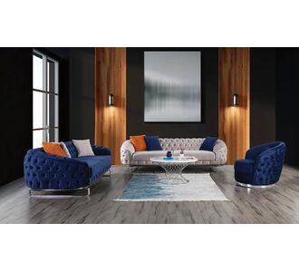 Stewehome Σετ Σαλονιού 3 + 3 + 1 σε μπλε και μπεζ χρώμα 240x71x97 cm 454991 |  Καναπέδες στο espiti