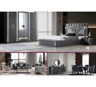 Stewehome Πακέτο Επίπλωσης Σαλονιού Τραπεζαρίας &amp; Υπνοδωματίου Γκρι 225x85x95 cm 798438 |  Φοιτητικα Πακετα στο espiti