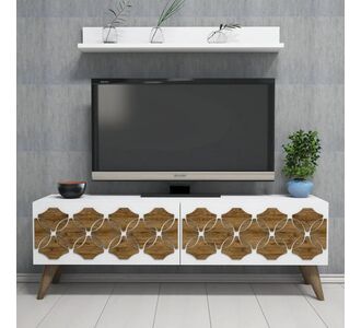 Stewehome Έπιπλο Τηλεόρασης &amp; Ράφι Τοίχου Λευκό Καρυδί 120x31.8x40 cm 973601 |  Έπιπλα τηλεόρασης στο espiti