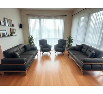 Stewehome Σετ Σαλονιού 3+3+1+1 Μαύρο Ύφασμα με Ξύλινα Πόδια Μοντέρνο 220x85x90 cm 320592 |  Καναπέδες στο espiti