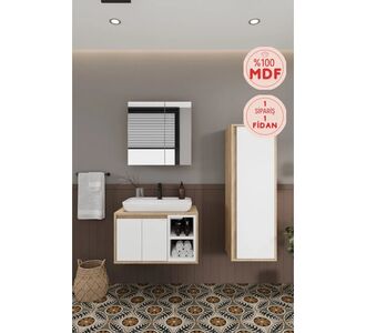 Stewehome Μπάνιο ντουλάπα με καθρέφτη και νιπτήρα από MDF Λευκό 70x45x51 cm 110194 |  Στήλες Μπάνιου στο espiti
