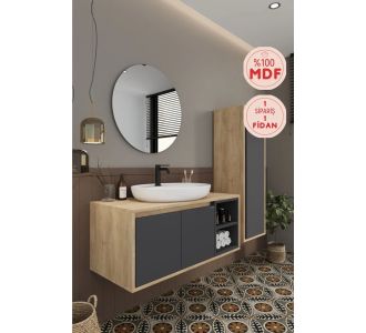 Stewehome Μπάνιο ντουλάπι με νιπτήρα καθρέφτη και ψηλό ντουλάπι από mdf Γκρι 100x45x51 cm 123385 |  Στήλες Μπάνιου στο espiti