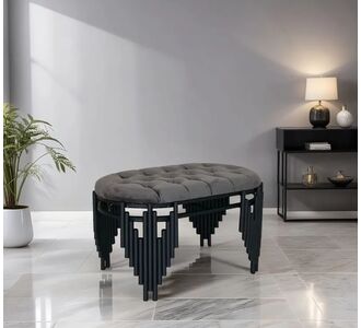 Stewehome Μεταλλικό Πουφ με Επικάλυψη Μαύρο Ασημί 80cm x 80x45x45 cm 286839 |  Βιτρίνες - Έπιπλα εισόδου στο espiti