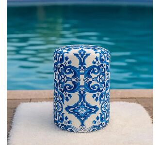 Stewehome Στρογγυλό Πουφ Bleu Blanc Βελούδο Μπλε(Λευκό) 32x40 cm 617014 |  Πουφ στο espiti