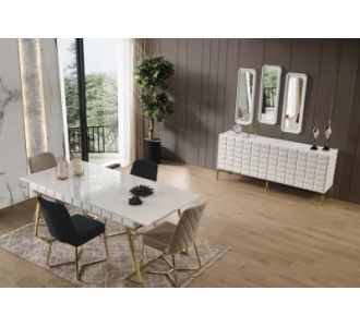 Stewehome Λευκή Επεκτεινόμενη Τραπέζαρια MDF με 4 Καρέκλες 90x78x78 cm 686832 |  Σετ τραπεζαρίες στο espiti