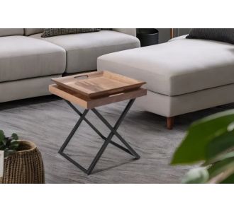 Stewehome Τετράγωνο Βοηθητικό Τραπεζάκι Μεταλλικό Μαύρο / Καρυδί 50x50x60 cm 999459 |  Τραπεζάκια βοηθητικά στο espiti