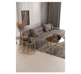 Stewehome Σετ Τραπεζάκι Σαλονιού 4 τεμαχίων με σχισμή σε σχήμα C και γυαλί μπρονζέ χρώμα 75x45x52 cm 680426 |  Τραπεζάκια σαλονιού στο espiti
