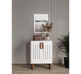 Stewehome Ντουλάπι Εισόδου 2 Πορτών MDF Λευκό με Ξύλινα Πόδια &amp; Λαβές 60x40x80 cm 420369 |  Παπουτσοθήκες στο espiti