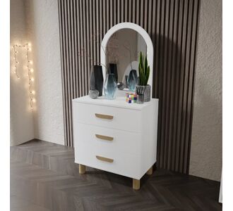 Stewehome Συρταριέρα MDF Λευκή με Καθρέφτη &amp; 3 Συρτάρια 70x42x155 cm 564461 |  Συρταριέρες -Κονσόλες στο espiti