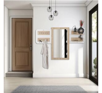 Stewehome Κρεμάστρα Τοίχου με Καθρέφτη Λευκή MDF Σκανδιναβικού Στυλ 135x14x85 cm 823231 |  Καλόγεροι -Κρεμάστρες στο espiti