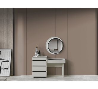 Stewehome Σετ Συρταριέρας με Στρογγυλό Καθρέφτη σε Μοντέρνο Εκρού 138x48x87 cm 727389 |  Συρταριέρες -Κονσόλες στο espiti