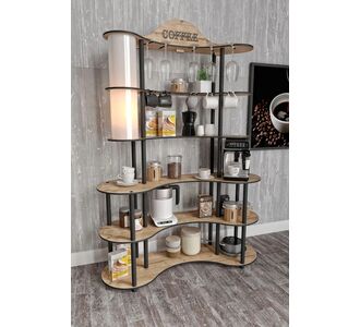 Stewehome Μοντέρνο Έπιπλο Καφέ Coffee Time με Ράφια και Κρεμάστρες -Δρυς 120x25x175 cm 521308 |  Σετ Κουζίνες στο espiti