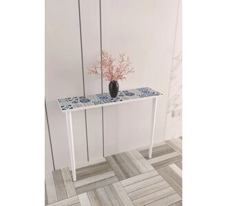 Stewehome Μοντέρνα Κονσόλα Εισόδου με Λευκά Πόδια και Διακοσμητική Επιφάνεια ΜΠΛΕ 90x25x85 cm 901813 |  Βιτρίνες - Έπιπλα εισόδου στο espiti
