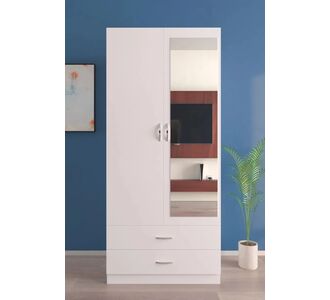 Stewehome Ντουλάπα Ρούχων με Καθρέπτη 2 Πόρτες 5 Ράφια 2 Συρτάρια Λευκό 80x51x51 cm 434573 |  Ντουλάπες ρούχων στο espiti