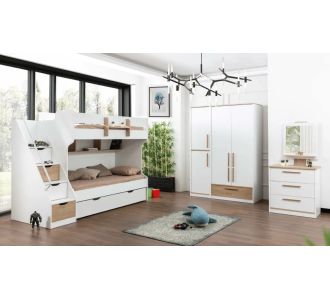 Stewehome London Κουκέτα με Σκάλα Συρτάρια και Κρεβάτι λευκό/δρυς 253x106x183 cm 469572 |  Παιδικά έπιπλα στο espiti
