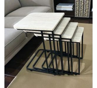 Stewehome Σετ 4 Ζιγκόν Βοηθητικά Τραπεζάκια ΛευκόΤραβερτίνη 50x45 cm 636247 |  Τραπεζάκια βοηθητικά στο espiti