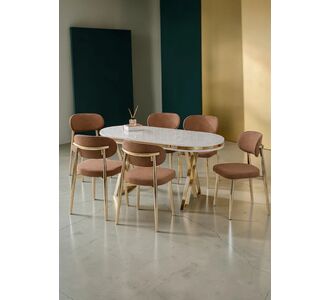 Stewehome Σετ Τραπεζαρίας Olso Καφέ με Χρυσά Πόδια-ΜΑΡΜΑΡΟ ΜΕ ΛΕΥΚΟ ΣΧΕΔΙΟ 170x90x75 cm 159819 |  Σετ τραπεζαρίες στο espiti