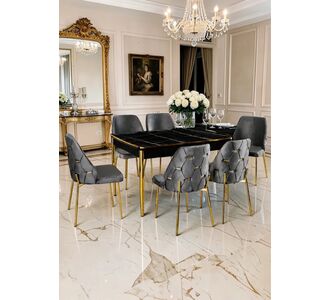 Stewehome Σετ Τραπεζαρίας 6 Ατόμων Kelebek MDF Μαύρο 132x80x75 cm 251333 |  Σετ τραπεζαρίες στο espiti