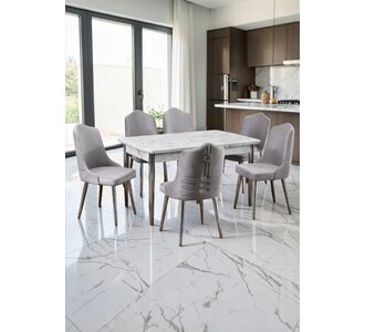Stewehome ορχιδέα σετ 6 ατόμων μάρμαρο λευκό ασημί -Λευκό/Γκρι 44x45x105 cm 369705 |  Σετ τραπεζαρίες στο espiti