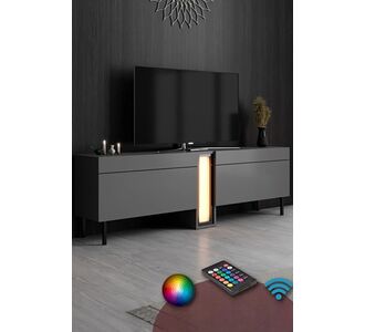 Stewehome Nova Έπιπλο TV με RGB LED Τηλεχειριστήριο &amp; 2 Πόρτες-Ανθρακίτης 180x32x55 cm 397905 |  Έπιπλα τηλεόρασης στο espiti