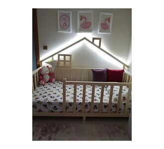 Stewehome Παιδικό κρεβάτι Montessori με σκεπή φυσικό ξύλο δρυς 70x130 cm 178504 |  Κρεβάτια στο espiti