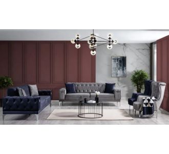 Stewehome Σετ σαλονιού Eda 3+3+1 με καπιτονέ καναπέδες -σκούρο μπλε/γκρι 220x90x80 cm 988865 |  Καναπέδες στο espiti