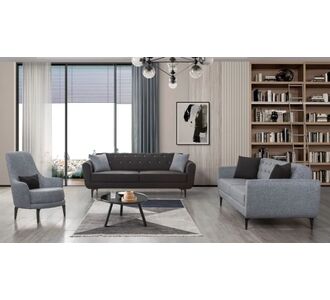 Stewehome Σετ καναπέδων Capella με δίχρωμο σχεδιασμό 3+3+1-γκρι /καφέ 208x93x98 cm 226681 |  Καναπέδες στο espiti