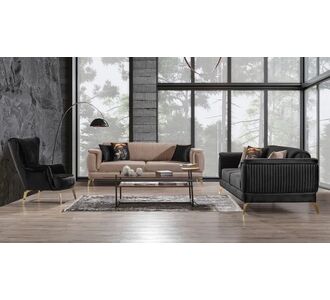 Stewehome Σετ καναπέδων Stella 3+3+1 με μεταλλικά χρυσά πόδια μαύρο/ μπεζ 215x90x77 cm 831480 |  Καναπέδες στο espiti